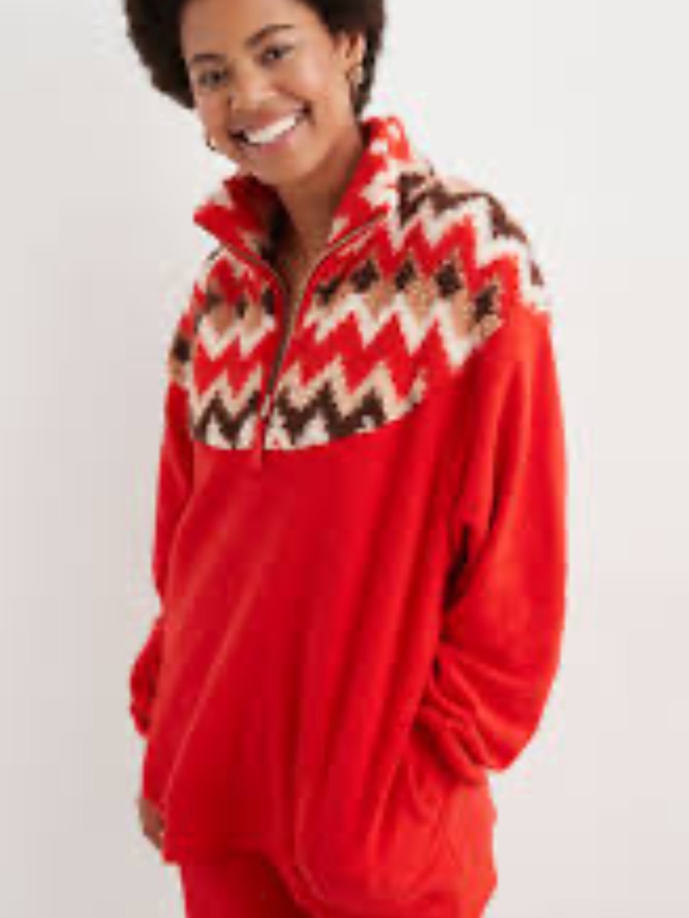 aerie Red Hometime Holiday quarter zip Sherpa pullover small NWT